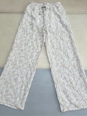 White Floral Embroidered Pants